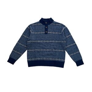 Vineyard Vines Lambswool Fair Isle Blue Stand Collar Button Sweater Mens Size M